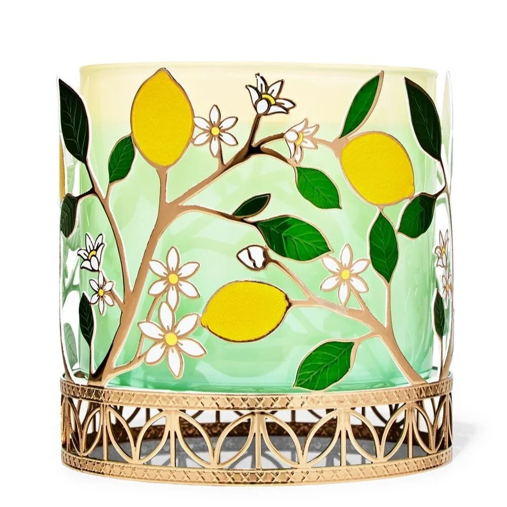Bath & Body Works Yellow Lemons & White Daisies Metal 3-Wick Candle Holder NEW